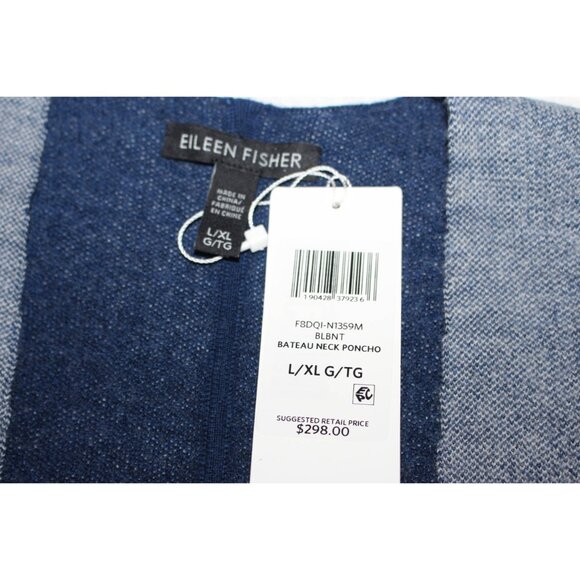 New w/Tags Eileen Fisher "Double-Face Merino Poncho(Cape)", size L/XL, Blue - Picture 4 of 12